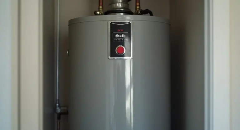 AO Smith gas water heater with a red pilot light button, installed in a utility space