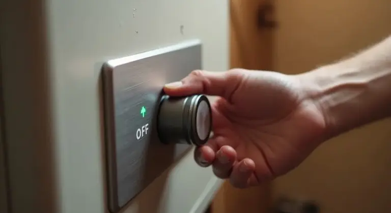 Hand turning off a water softener control switch